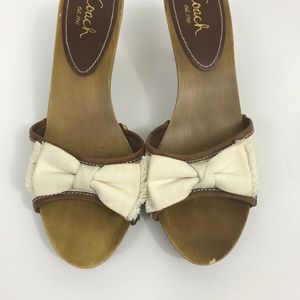 Coach Womens Wooden Athena White Slip On Sandal